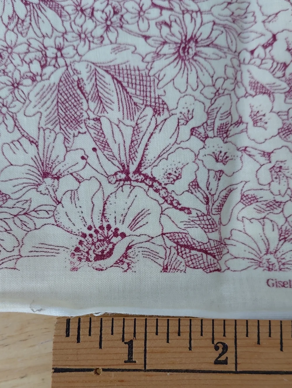 Springs Industries Giselle #5275 Maroon & Cream Floral Cotton Fabric 1.75 Yards
